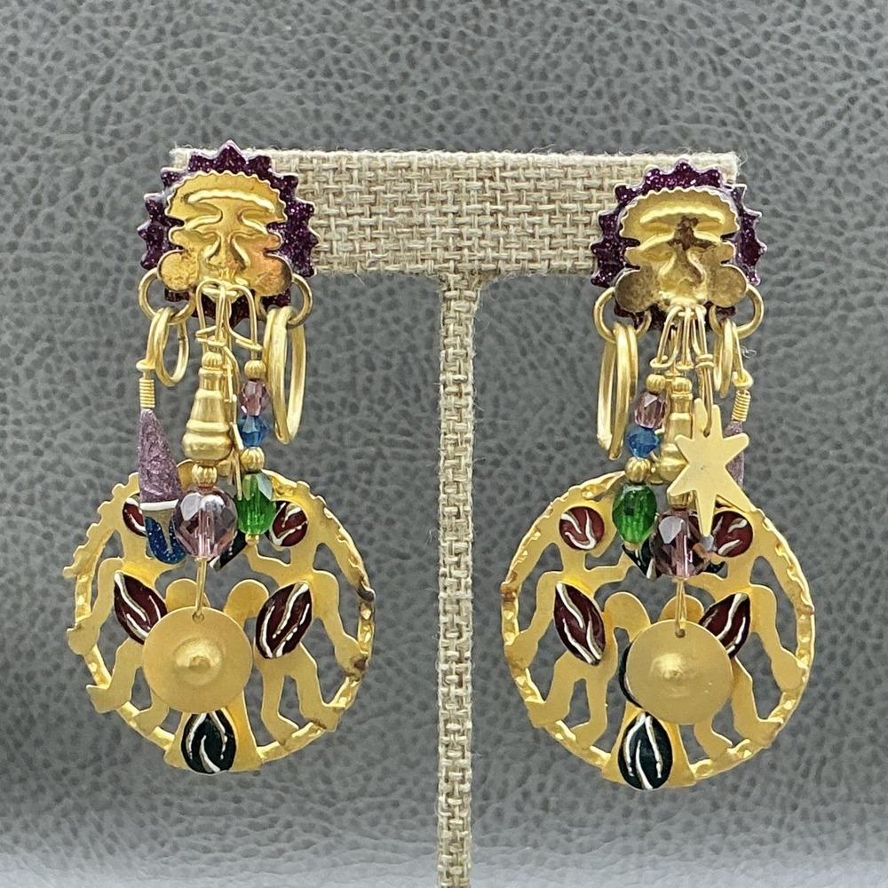Lunch At‎ The Ritz Multicolor Crystal Enamel Dangle Earrings Chandelier Womens